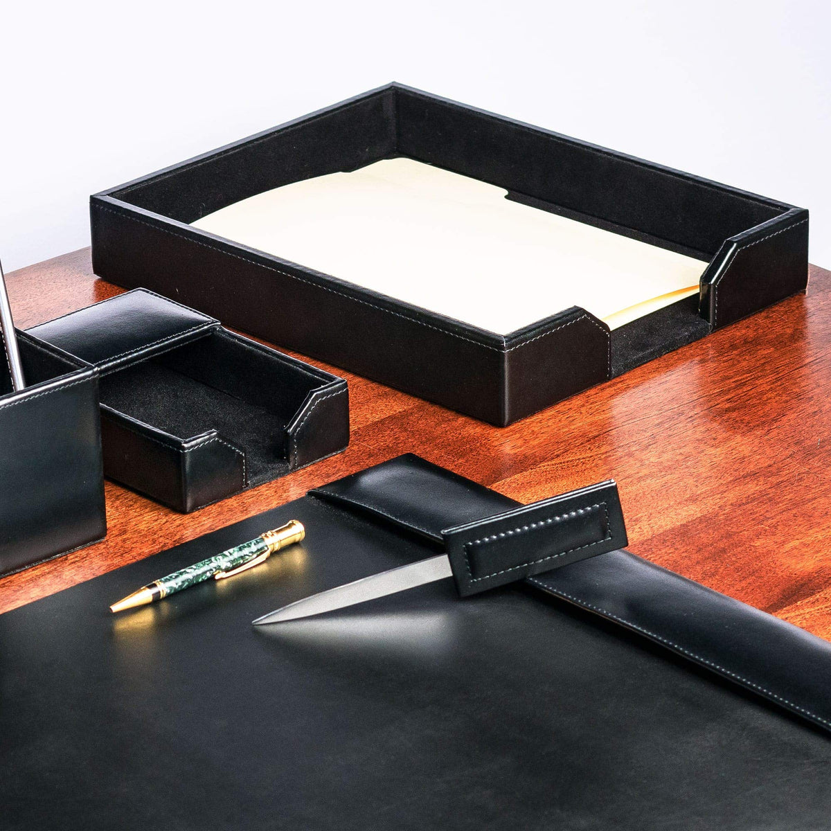 Dacasso Bonded Leather Desktop Tray Luxury Letter Holder & Paper Organizer for Desk, 13.5in x