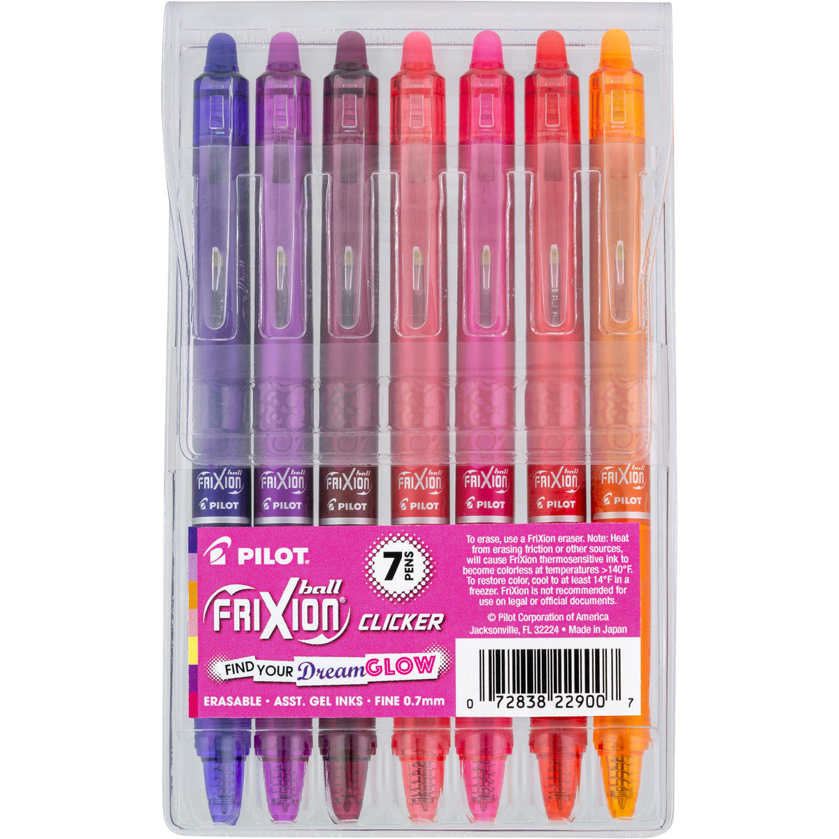 PILOT, FriXion Vibe Dreamglow 7 Pack, Fine Point 0.7 mm