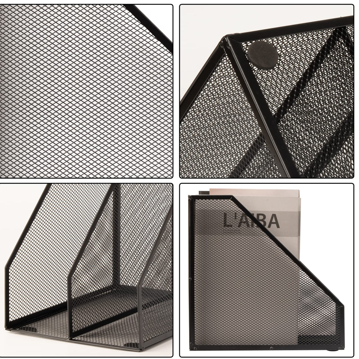 ASIFMTHOT 2 Set Magazine Holder Metal Wire, 2 Compartments Mesh File Holder for Desk, Office Desk
