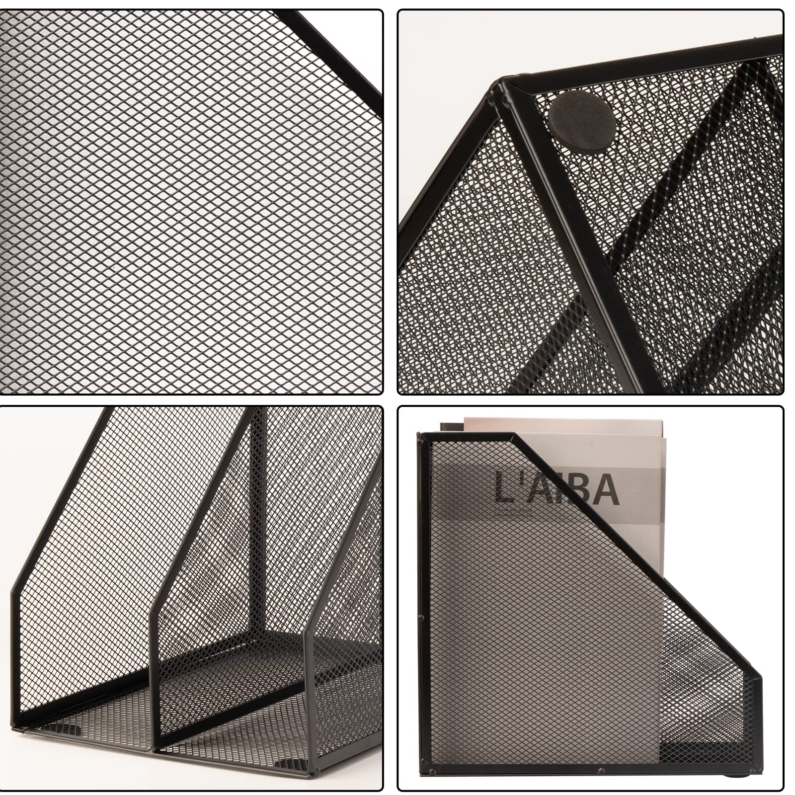 ASIFMTHOT 2 Set Magazine Holder Metal Wire, 2 Compartments Mesh File Holder for Desk, Office Desk