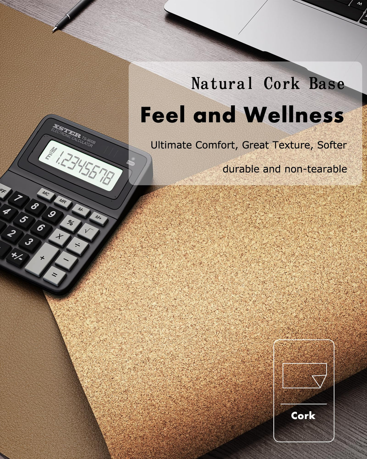 YSAGi Double-Sided Desk Pad, 35.4"x17"Leather Desk Mat, Eco Cork Desk Pad Protector,Large Mouse