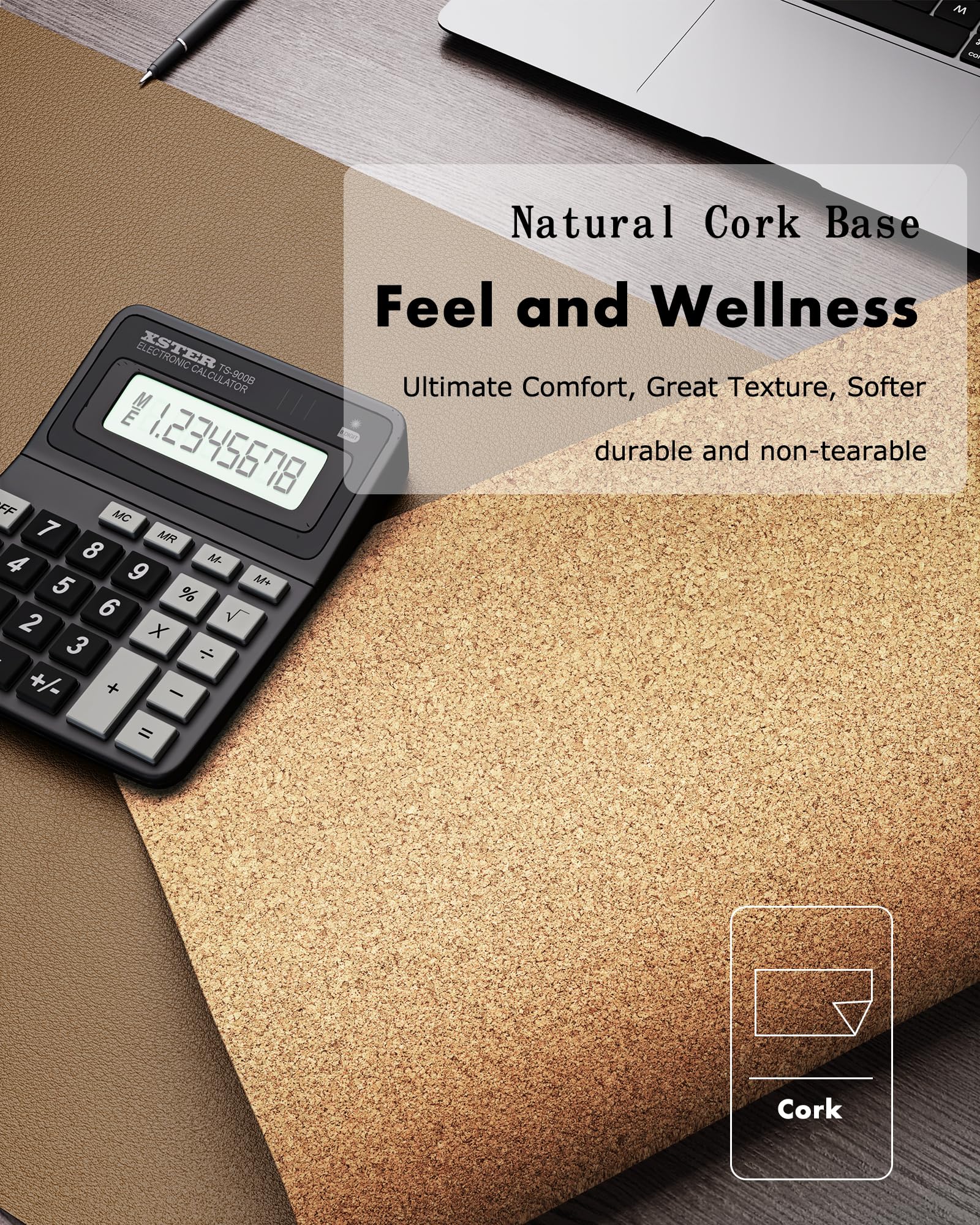 YSAGi Double-Sided Desk Pad, 35.4"x17"Leather Desk Mat, Eco Cork Desk Pad Protector,Large Mouse