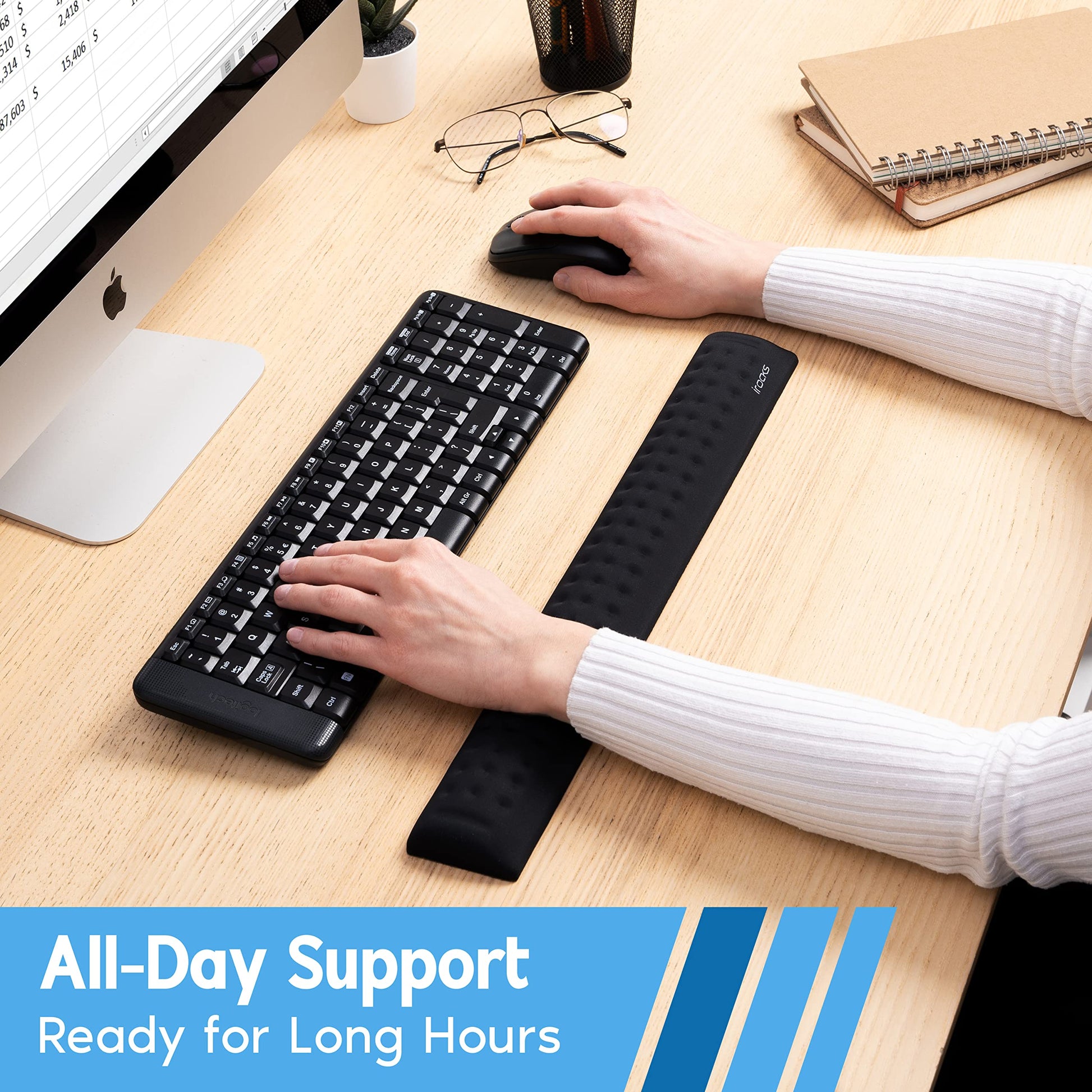 i-Rocks Memory Foam Keyboard Wrist Rest - Pain-Reducing, Non-Slip Rubber Base Wrists Rest Support