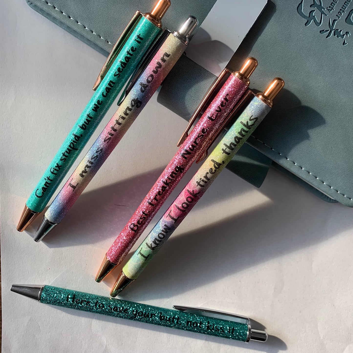 Jxueych Nurse Pen Set of 5 - Funny Metal Pens with Humorous Quotes for Medical Professionals, Desk