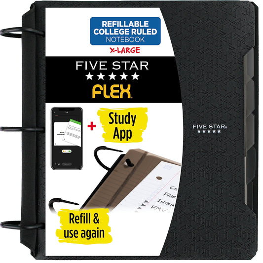 Five Star Flex Refillable Notebook + Study App, College Ruled Paper and 1-1/2 Inch TechLock Ring