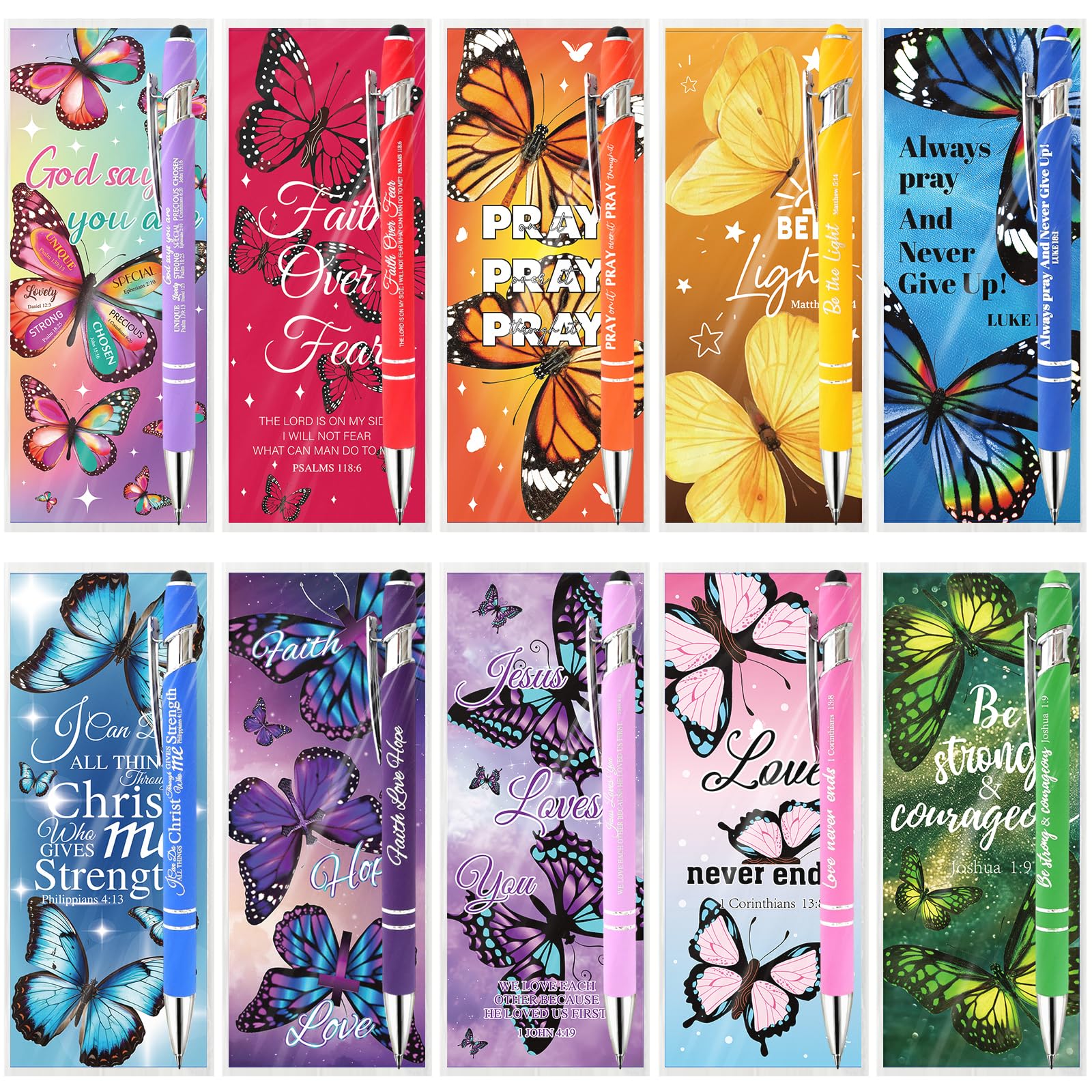 60 Sets Christian Bible Verse Pens Gifts Bulk Pens with Butterfly Bookmarks Religious Favors