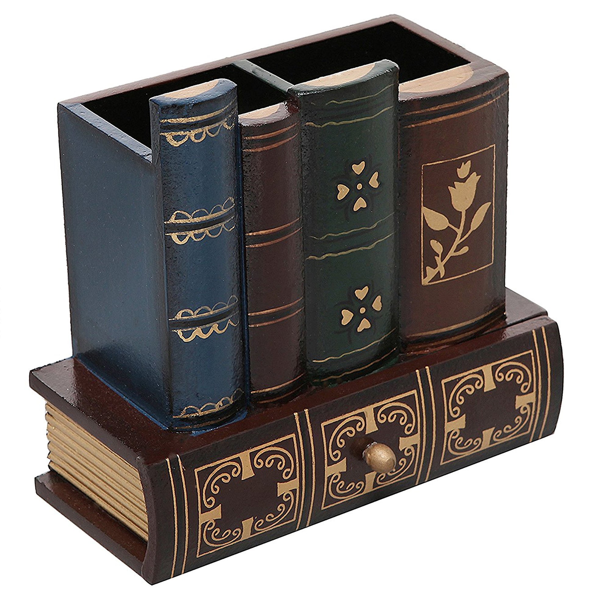 MyGift Decorative Desk Organizer Pen and Pencil Holder with Storage Drawer