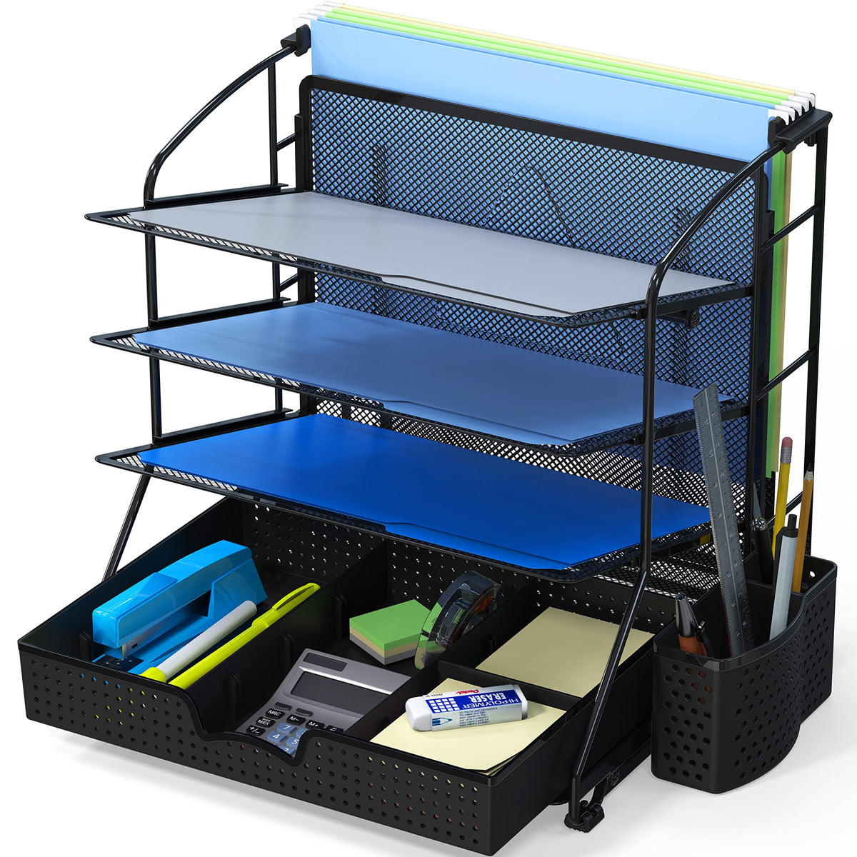Simple Houseware Desktop Document Tray Organizer with Sliding Drawer, Black