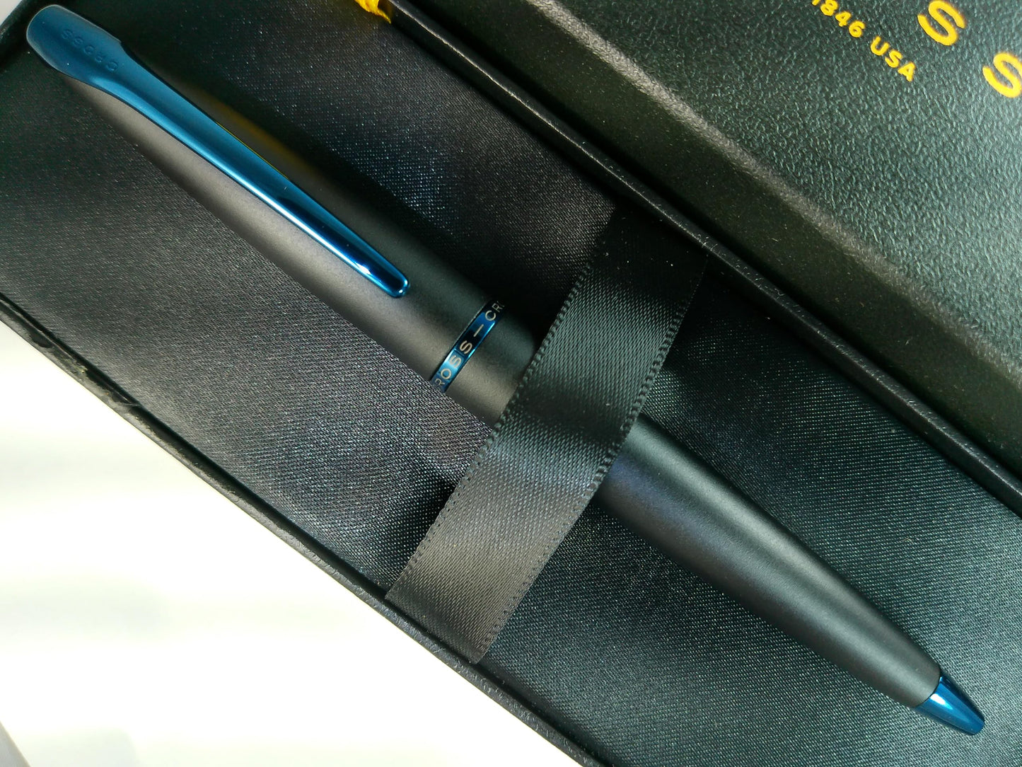 Cross ATX Refillable Special Edition Basalt black Ballpoint Pen signature blue PVD clip, finial