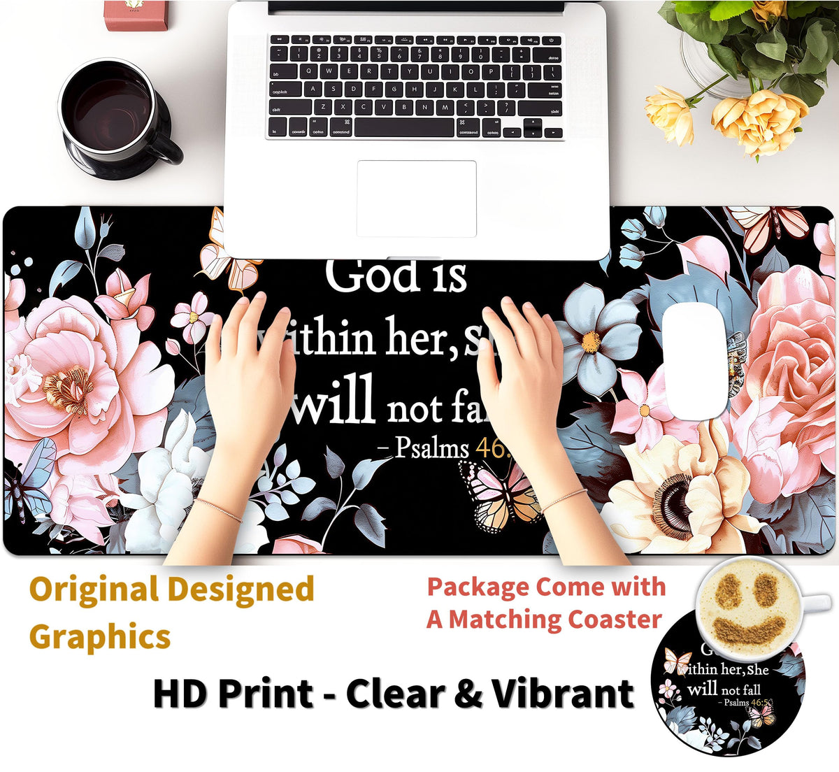 Extended Mouse Pad with Coaster 31.5 x 11.8 Desk Pad Full Desk Mousepad Stitched Edges Desk Mat