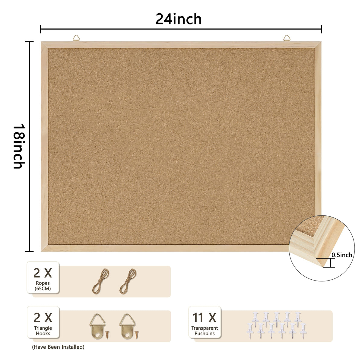 DAHAPYBOO 24x18 Cork Board for Office with Pin Oak Wood Boards,