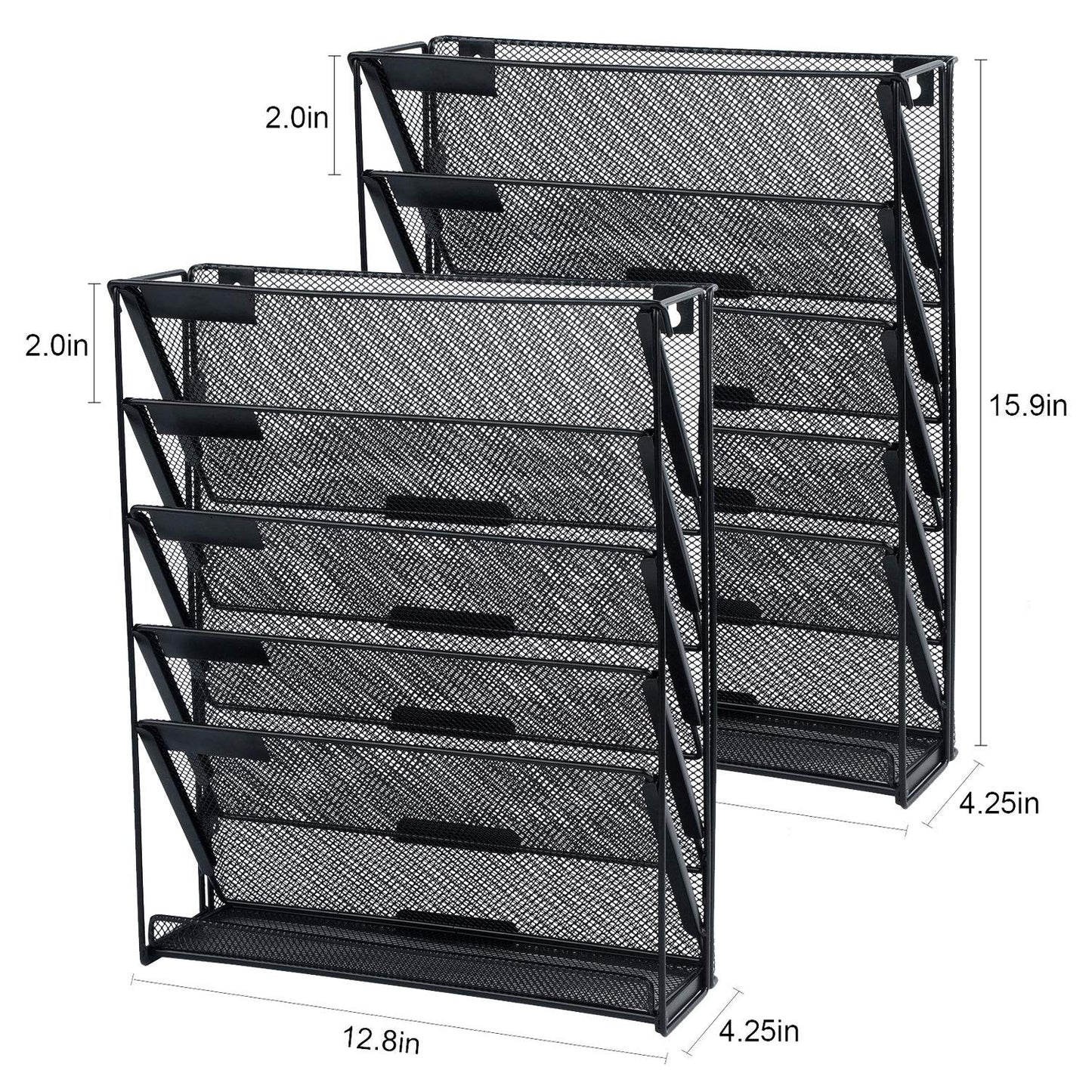 samstar 2 Pack Wall File Organizer, 6-Tier Wall Mount Paper Holder Vertical File Rack, Mesh Metal