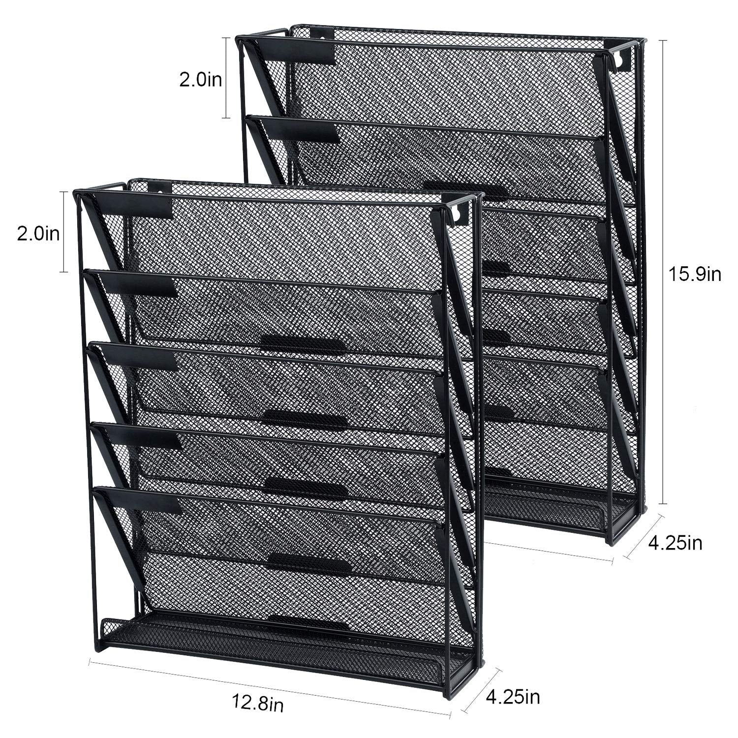 samstar 2 Pack Wall File Organizer, 6-Tier Wall Mount Paper Holder Vertical File Rack, Mesh Metal