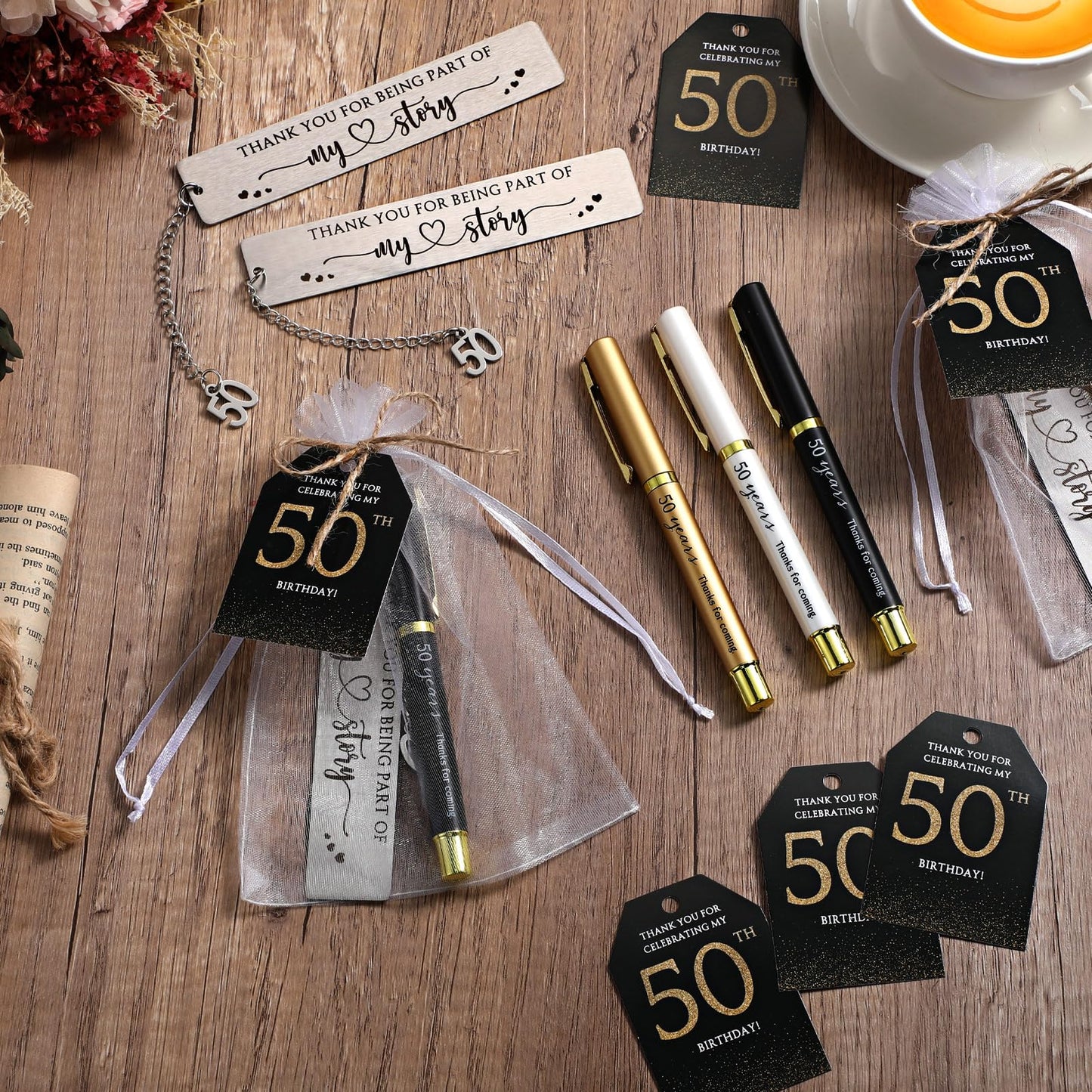 Sinload 25 Sets Birthday Favors for Guests 25 Thanks for Coming Ballpoint Pens 25 Metal Bookmarks