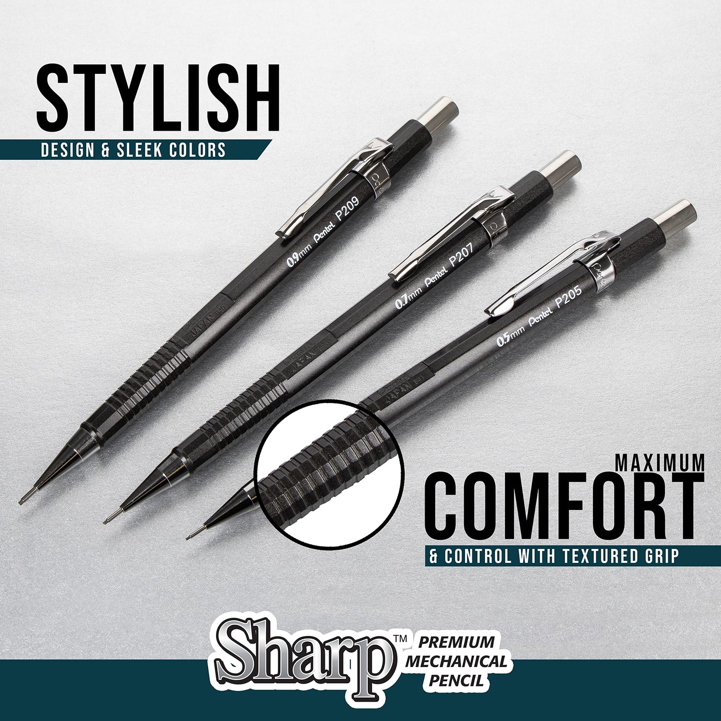 Pentel Sharp Mechanical Pencil, (0.7mm), Medium Line, Blue Barrel, Pack of 4 (P207PF4C)
