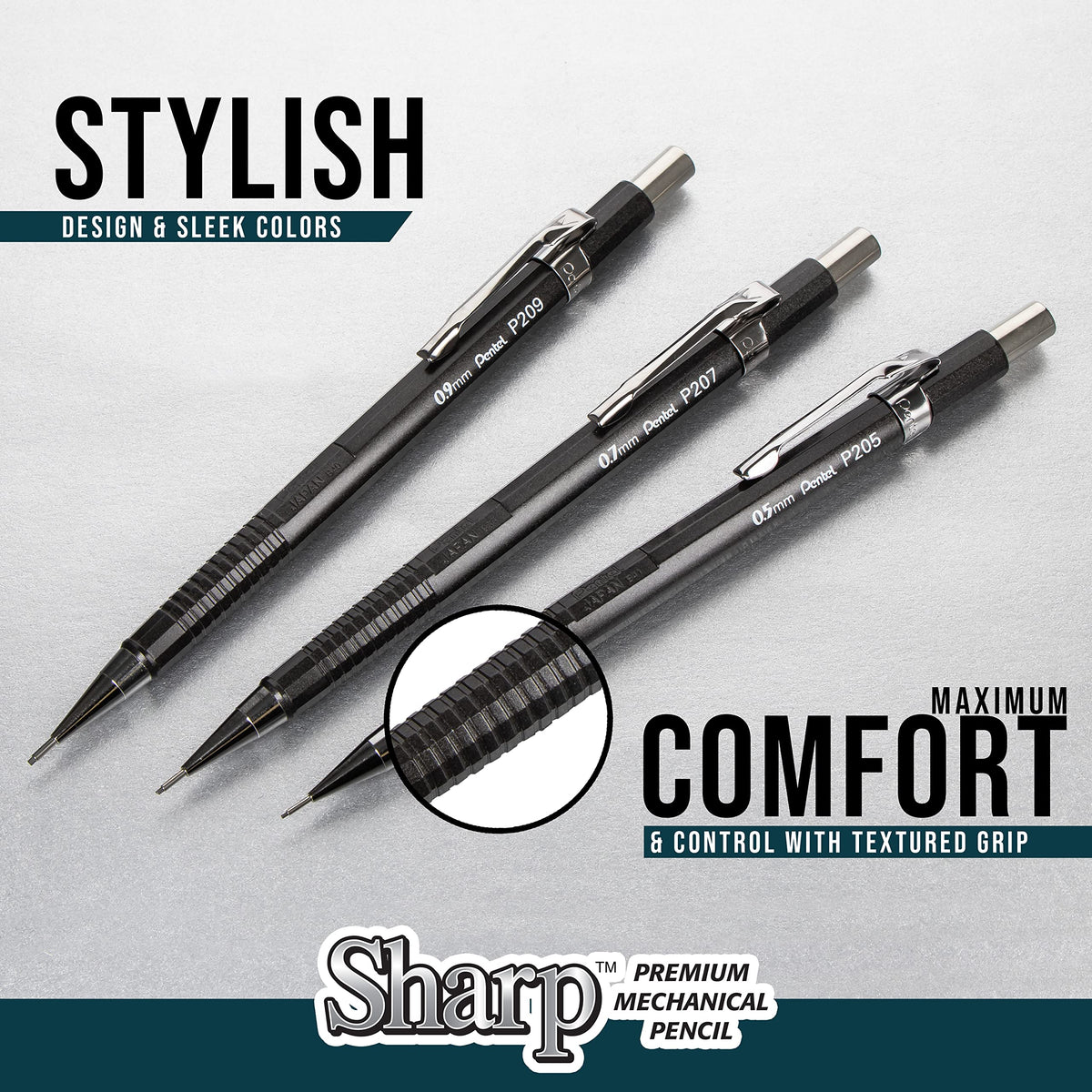 Pentel Sharp Mechanical Pencil, (0.7mm), Medium Line, Blue Barrel, Pack of 4 (P207PF4C)
