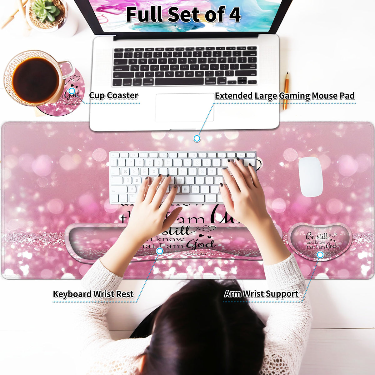 JYCUHTCL Large Gaming Mouse Pad Set 35.4 x 15.7 with Keyboard Wrist Rest, Wrist Support, and