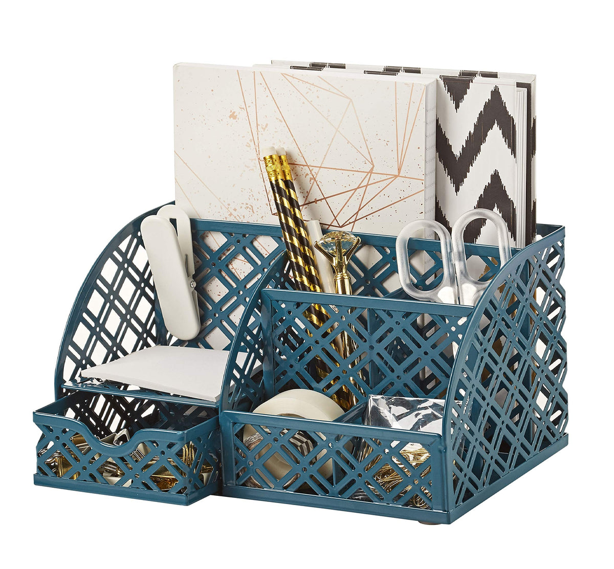 Exerz Desk Organizer Metal Mesh Caddy 7 Compartments Drawer Aegean Blue