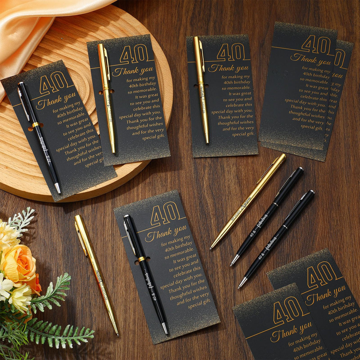 Feifeiya 40th Birthday Party Favors with Black Gold Pens Thank You Cards