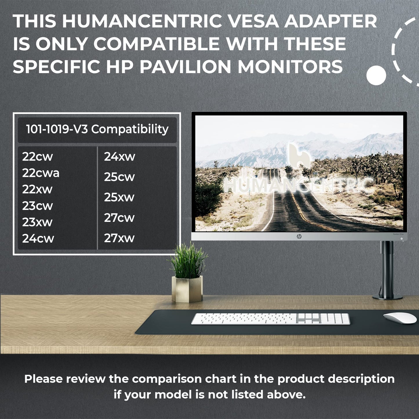 HumanCentric VESA Mount Adapter Compatible | HP Pavilion Monitors 100x100mm