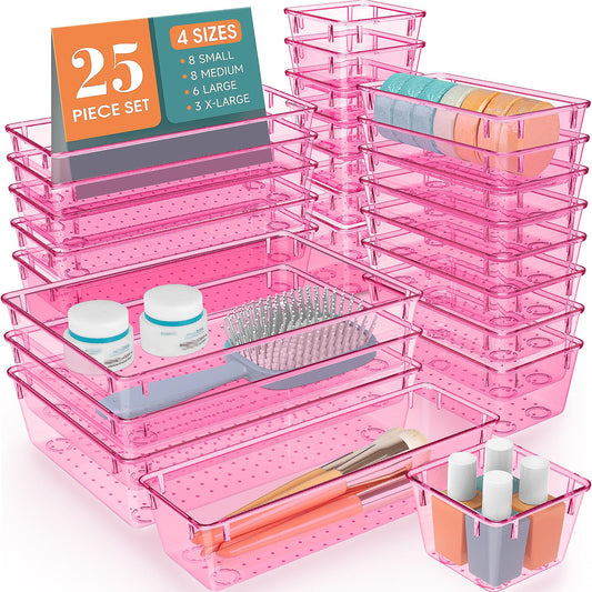 25 PCS Plastic Drawer Organizer Set, Makeup Organizers and Storage Bins