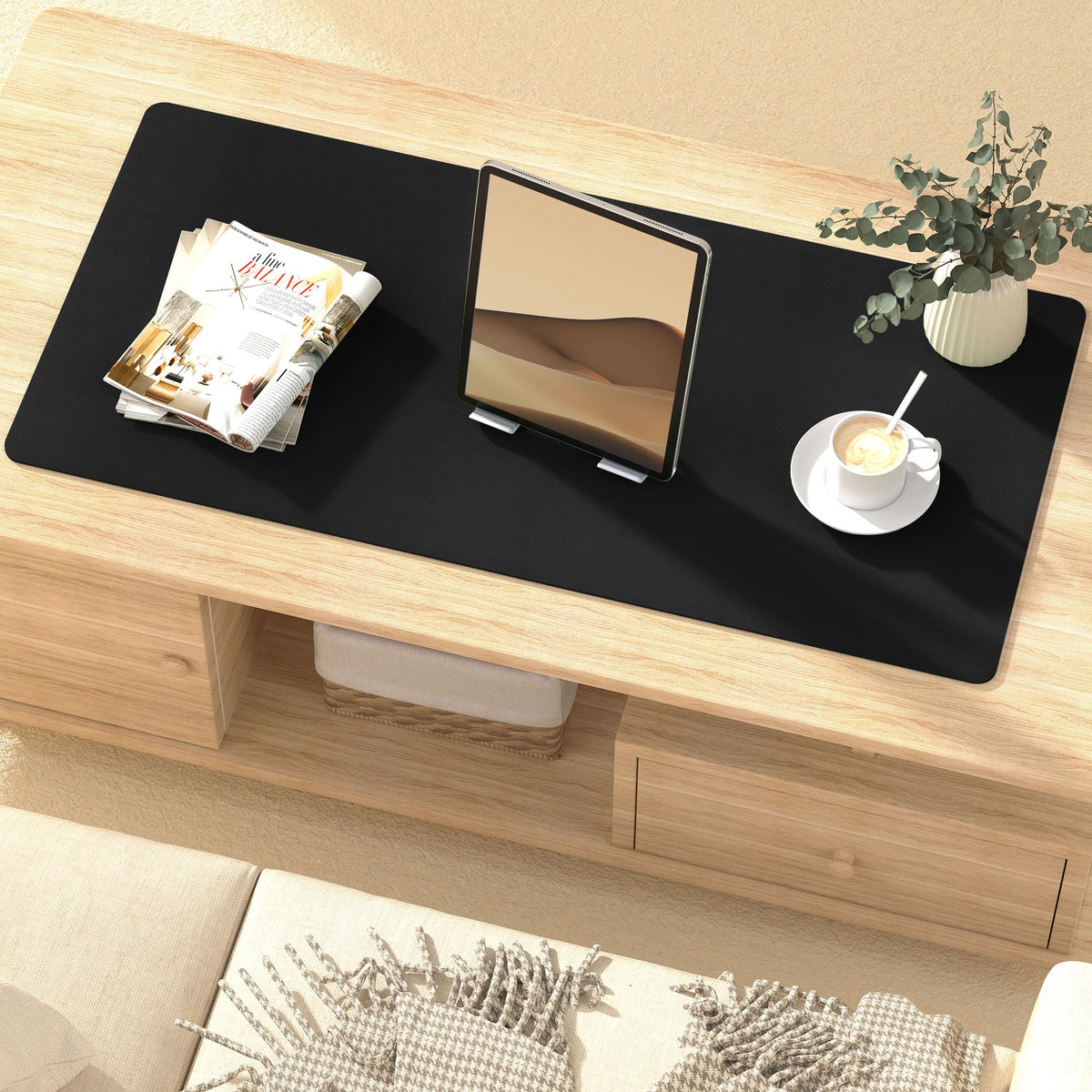 Mouse Pad Desk Protector Mat, Large PU Leather Office Desk Mat, Non-Slip Desk Pad for Keyboard and