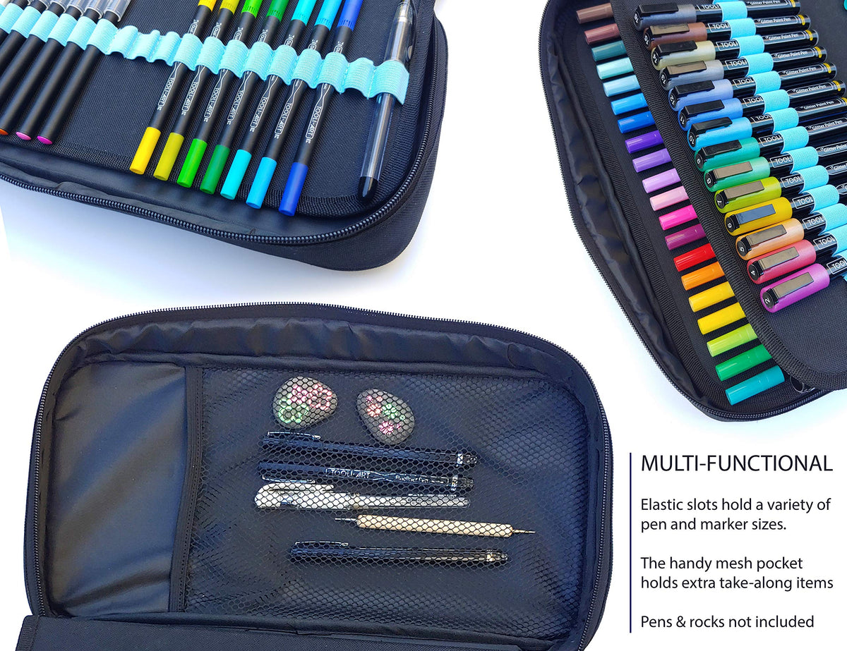 TOOLI-ART Marker & Pen Carrying Case -120 Slots, Canvas, Extra Pockets, Trolley Sleeve, Removable