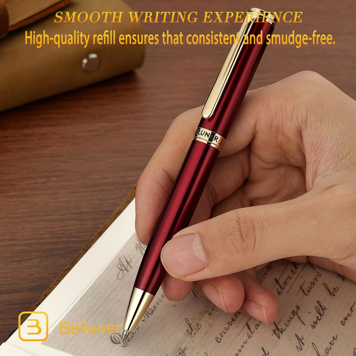 BEILUNER Red Lacquer Gel Pen With 24K Gold Finish, Retractable Pens, Gift Pen Set, Professional