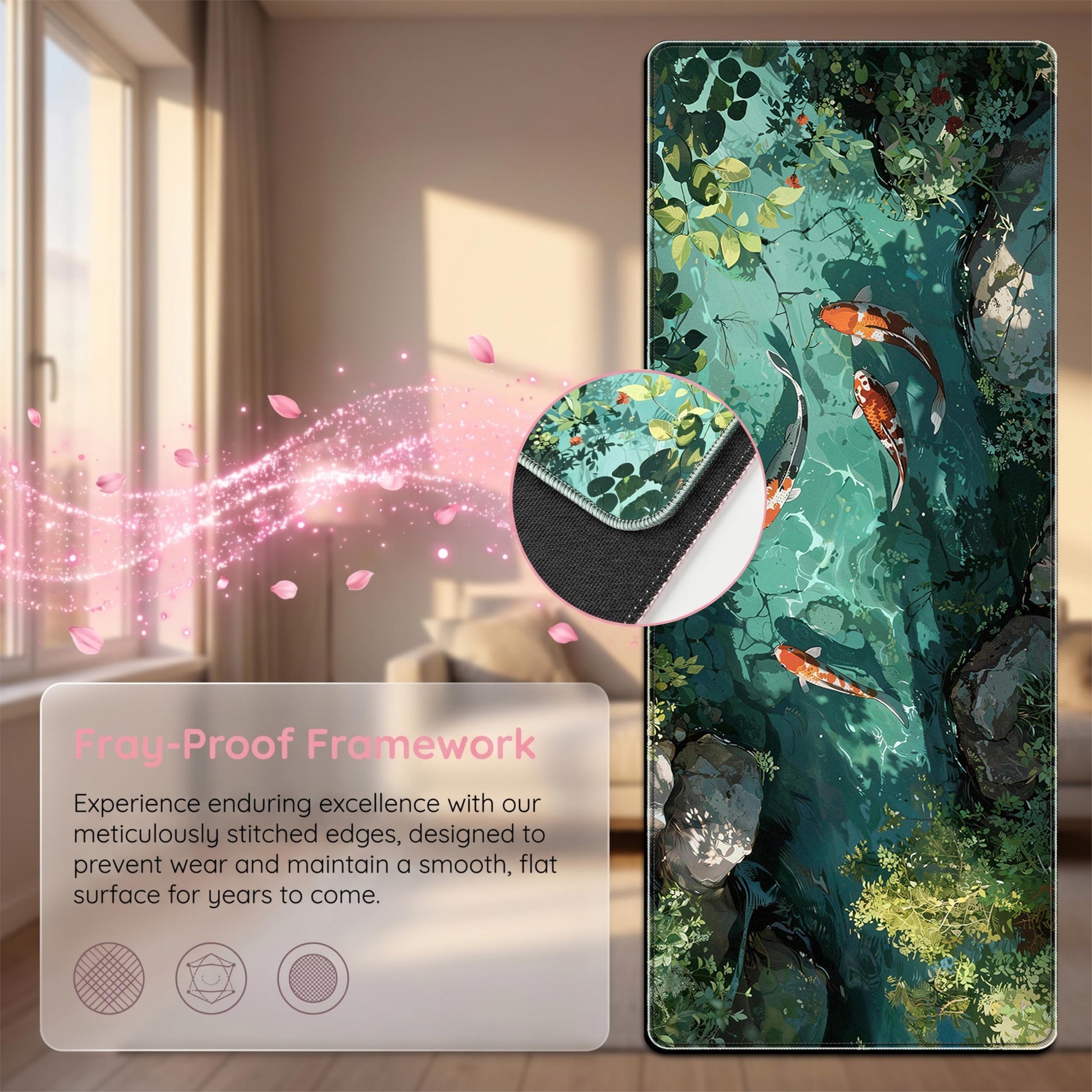 Mouse Pad Featuring Abstract Art of Koi, Ponds, and Fish, Large-Sized for Gaming, Suitable for