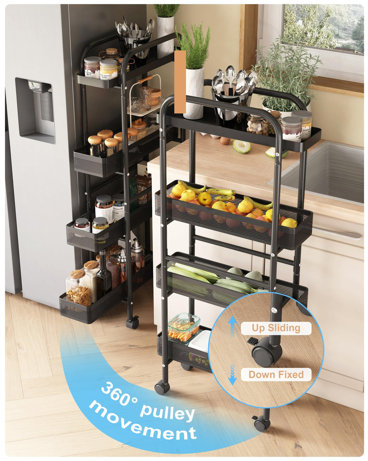 UMDONX 4-Tier Narrow Mobile Storage Cart with Pull-Out Baskets