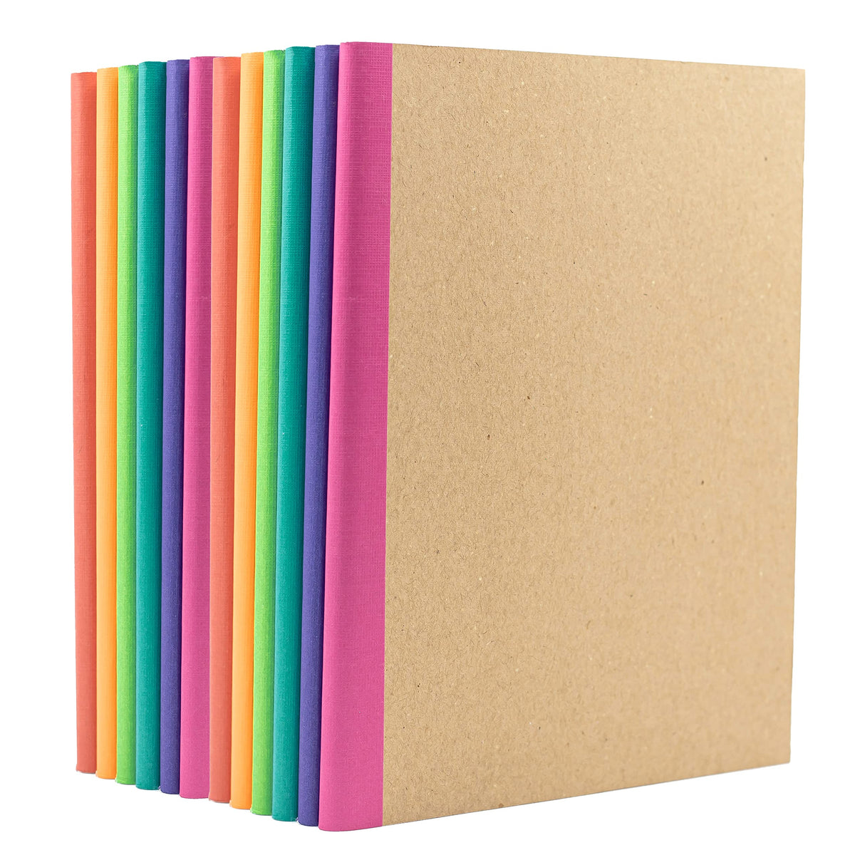 PAPERAGE 12-Pack Composition Notebook Journals, 120 Pages, Kraft Cover with Rainbow Spines, College