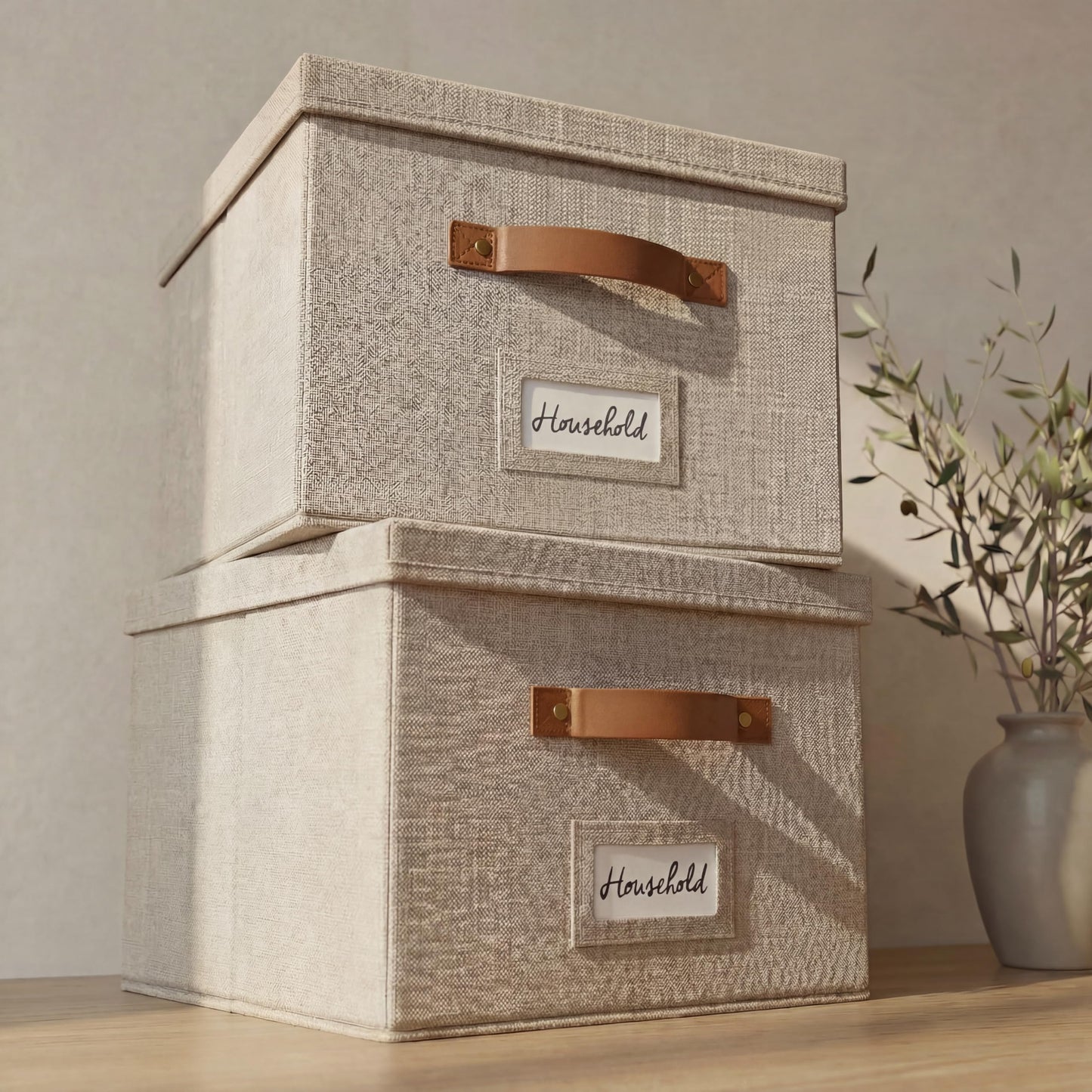 Decorative File Organizer Box Set of 2 - Collapsible Linen Filing Cabinets