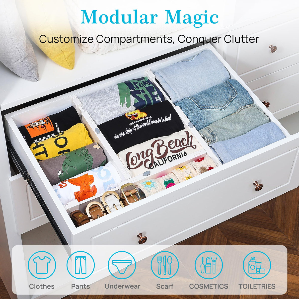 Vtopmart 16 Pack Drawer Dividers for Clothes, 4" High 11.3"-17" Adjustable Expandable Dresser