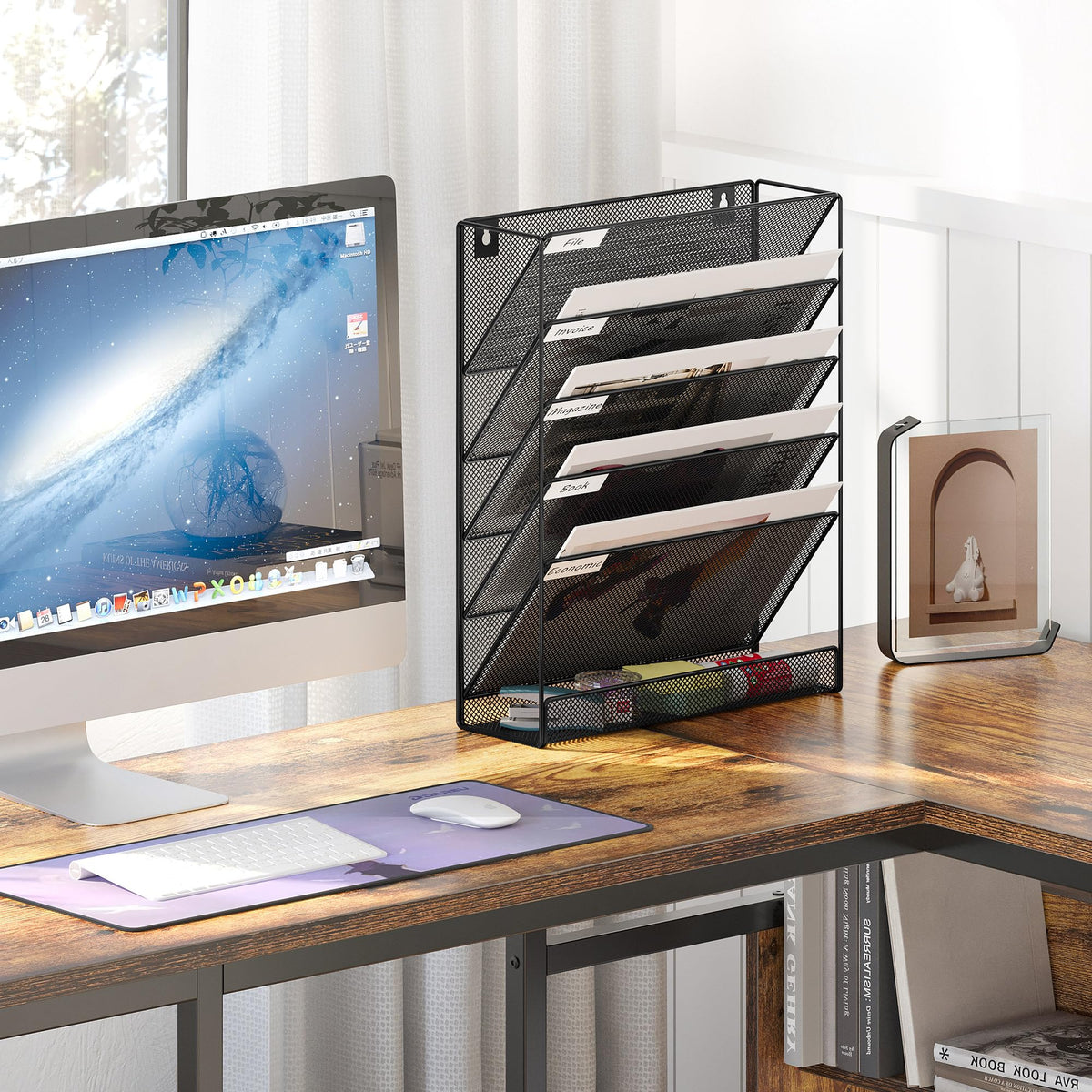 EasyPAG 5 Tier Wall File Holder, Mesh Hanging Folder Organizer with Classify Label, Versatile Desk