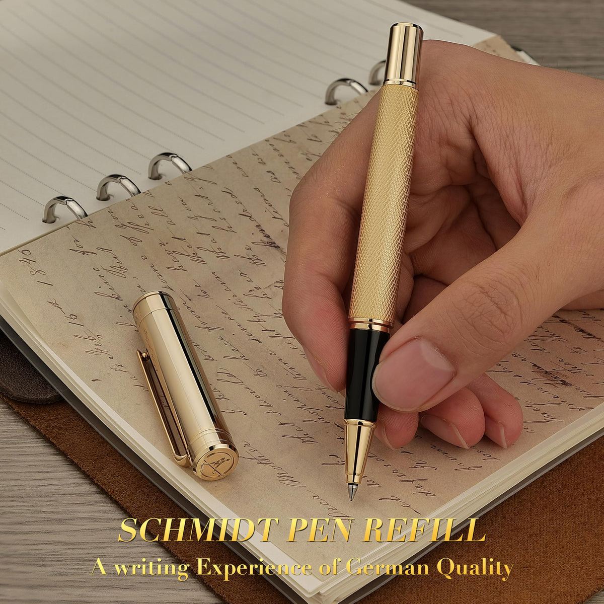 MCNTEIK Gold Rollerball Pen, Stunning Luxury Pen with Mesh Texture Design and 24K Gold Finish