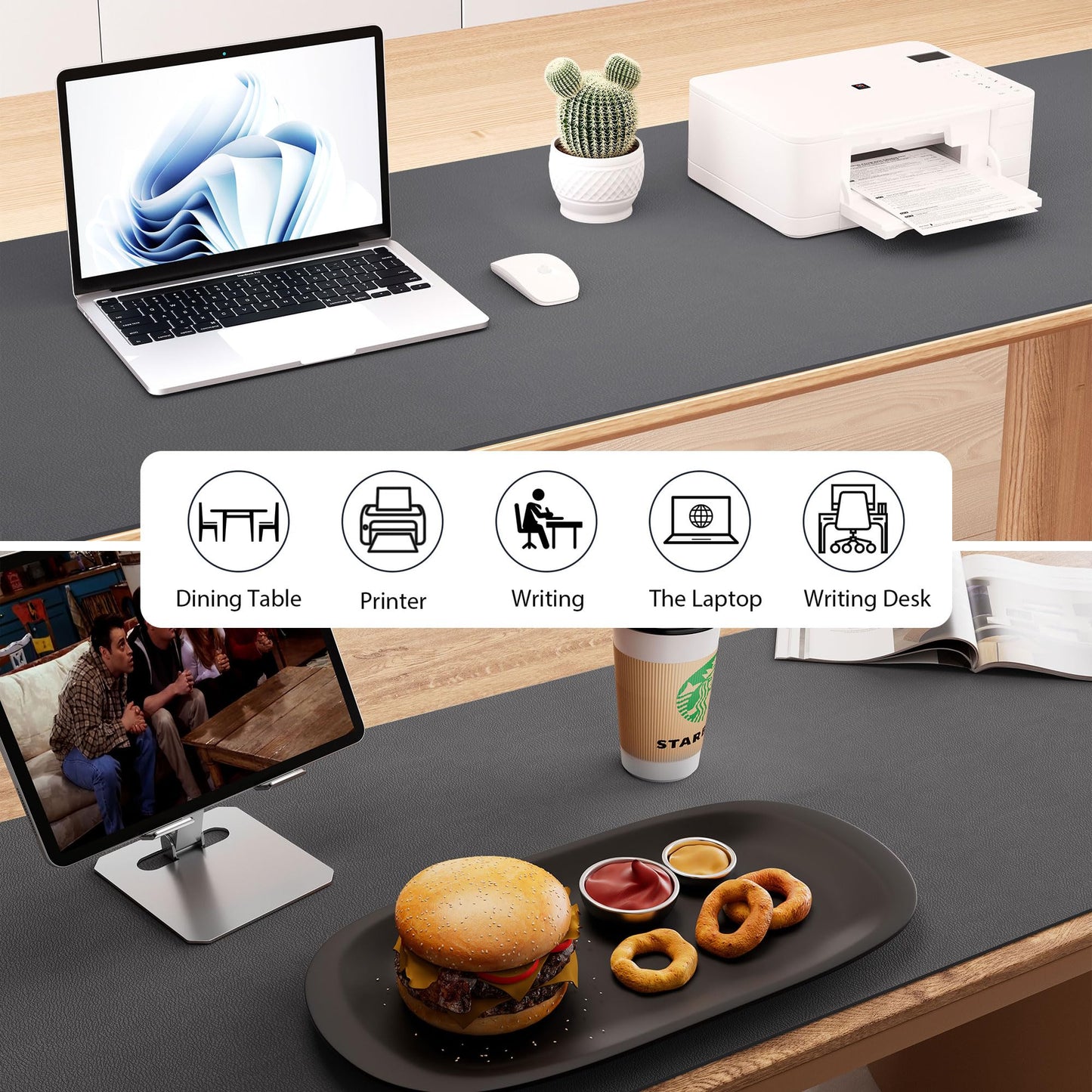 Aothia Leather Desk Pad Protector - Large Mouse Pad, Office Desk Mat, Non-Slip PU Leather Desk
