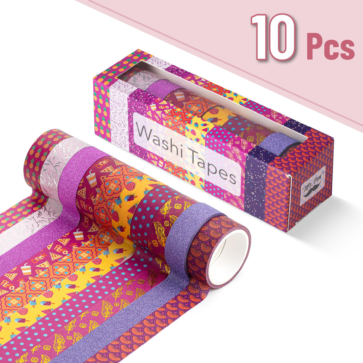 Mr. Pen- Washi Tape Set, 10 Rolls, 15mm Wide, 5 Yards/Roll