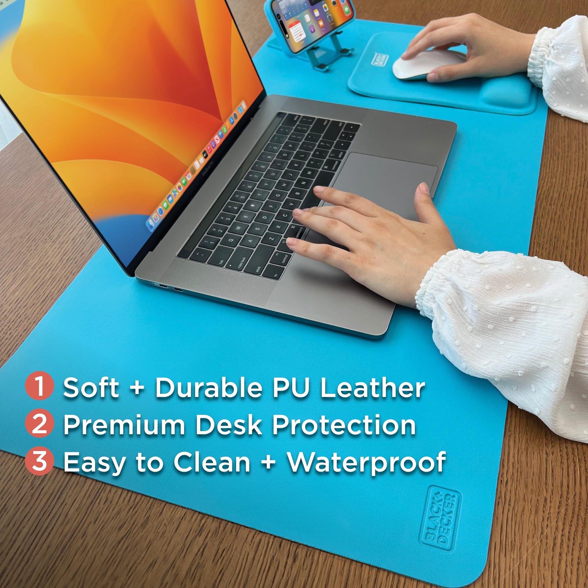 Black+Decker Faux Leather Desk Mat for Keyboard & Mouse