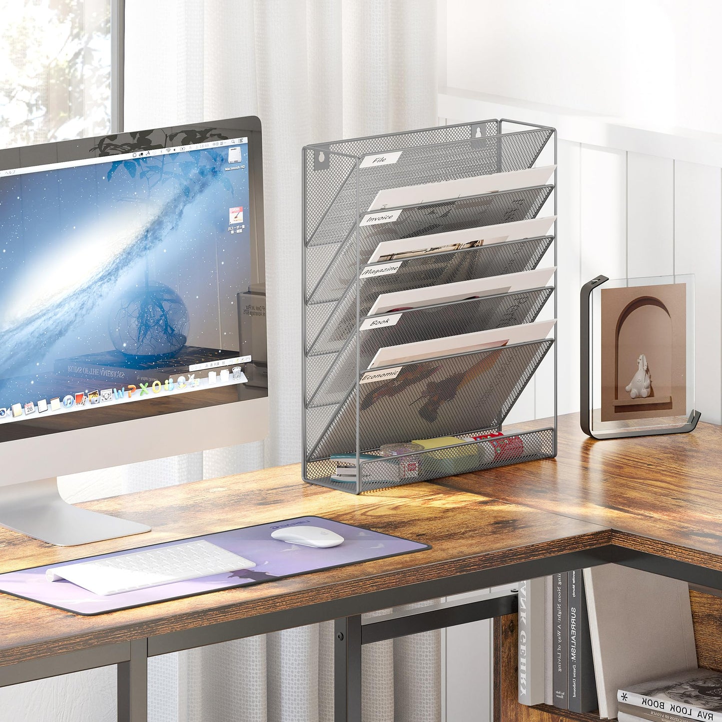 EasyPAG 5 Tier Wall File Holder, Mesh Hanging Folder Organizer with Classify Label, Versatile Desk