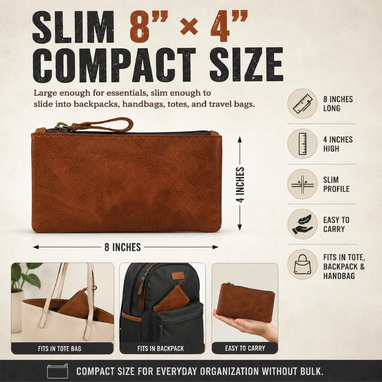 TheAntiq Leather Pencil Pouch Money Bag, Tan