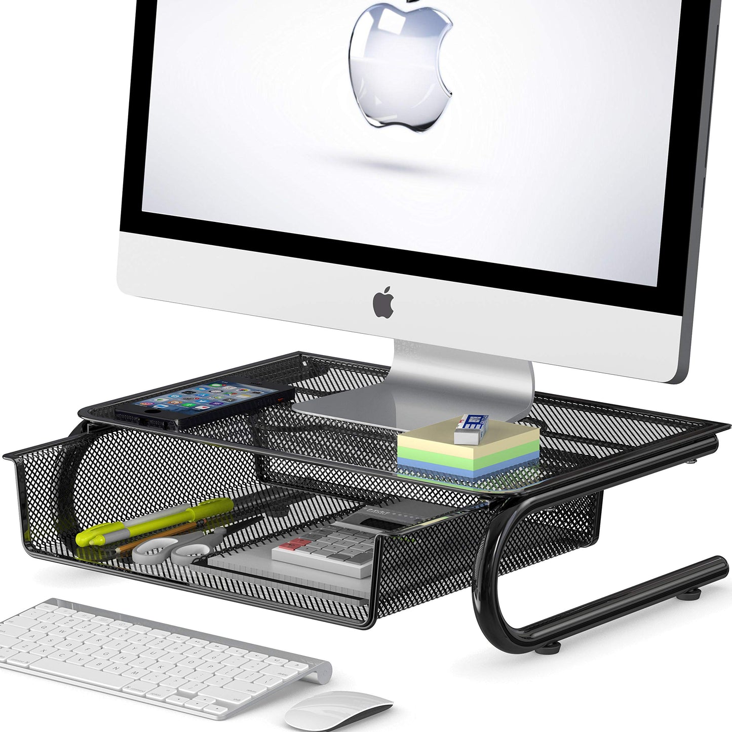 Simple Houseware Mesh Monitor Riser with Drawer, Black