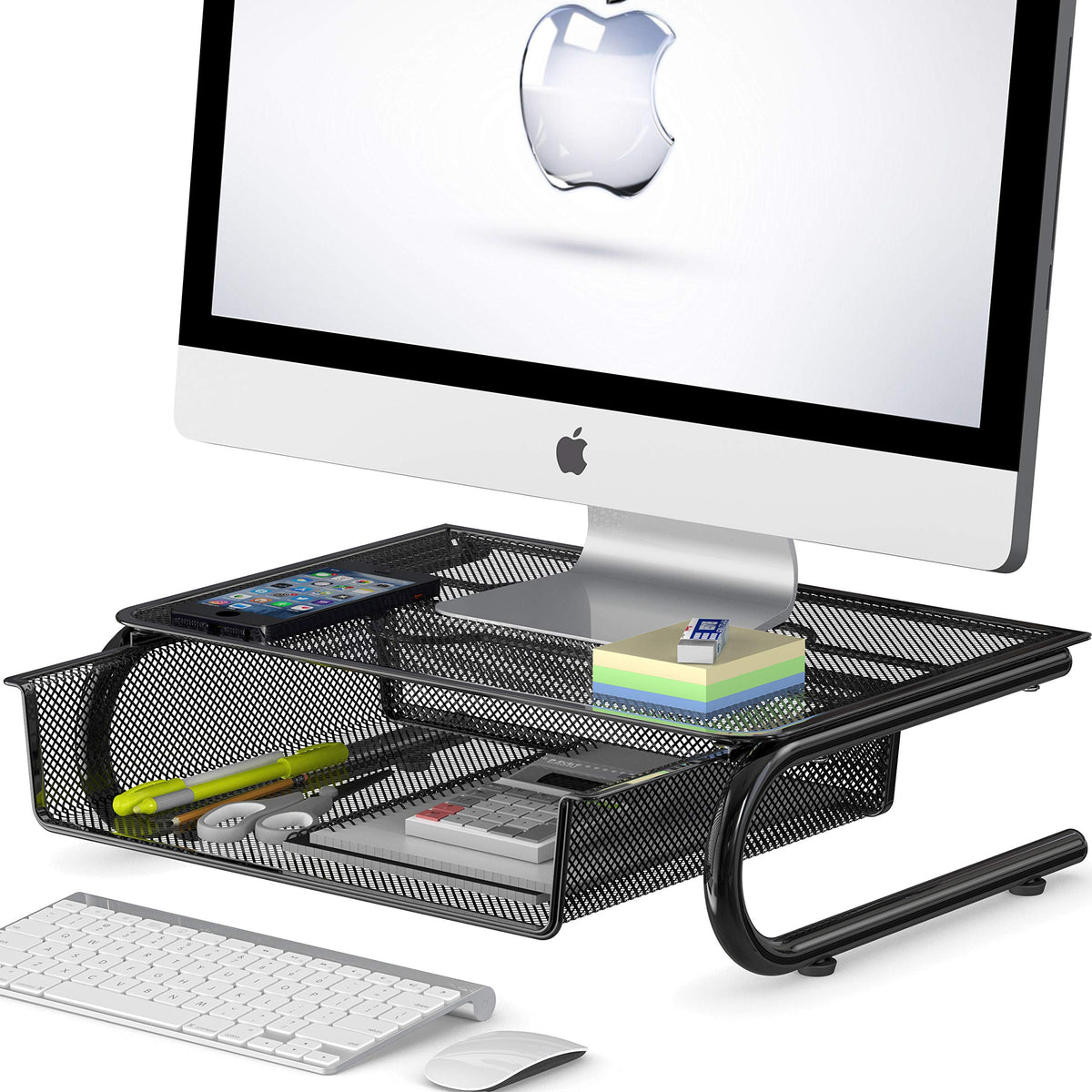 Simple Houseware Mesh Monitor Riser with Drawer, Black