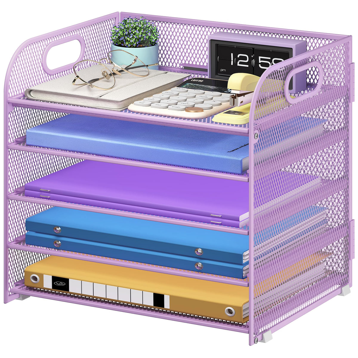 Cawukege 5 Tier Paper Organizer with Handle, Metal Mesh Desk Organizer File Folder Paper Letter