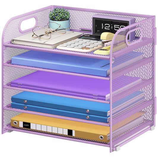 Cawukege 5 Tier Paper Organizer with Handle, Metal Mesh Desk Organizer File Folder Paper Letter