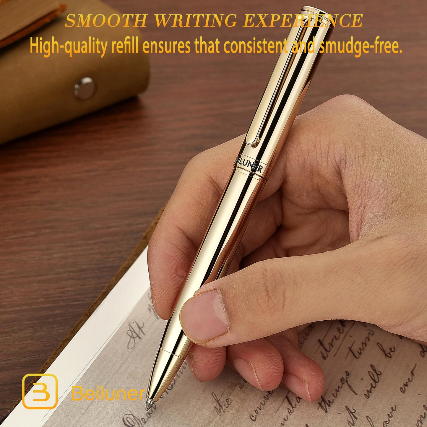 BEILUNER Gold Gel Pen, Stunning Luxury Pens with 24K Gold Plating, Black Ink Refill, Executive Gift
