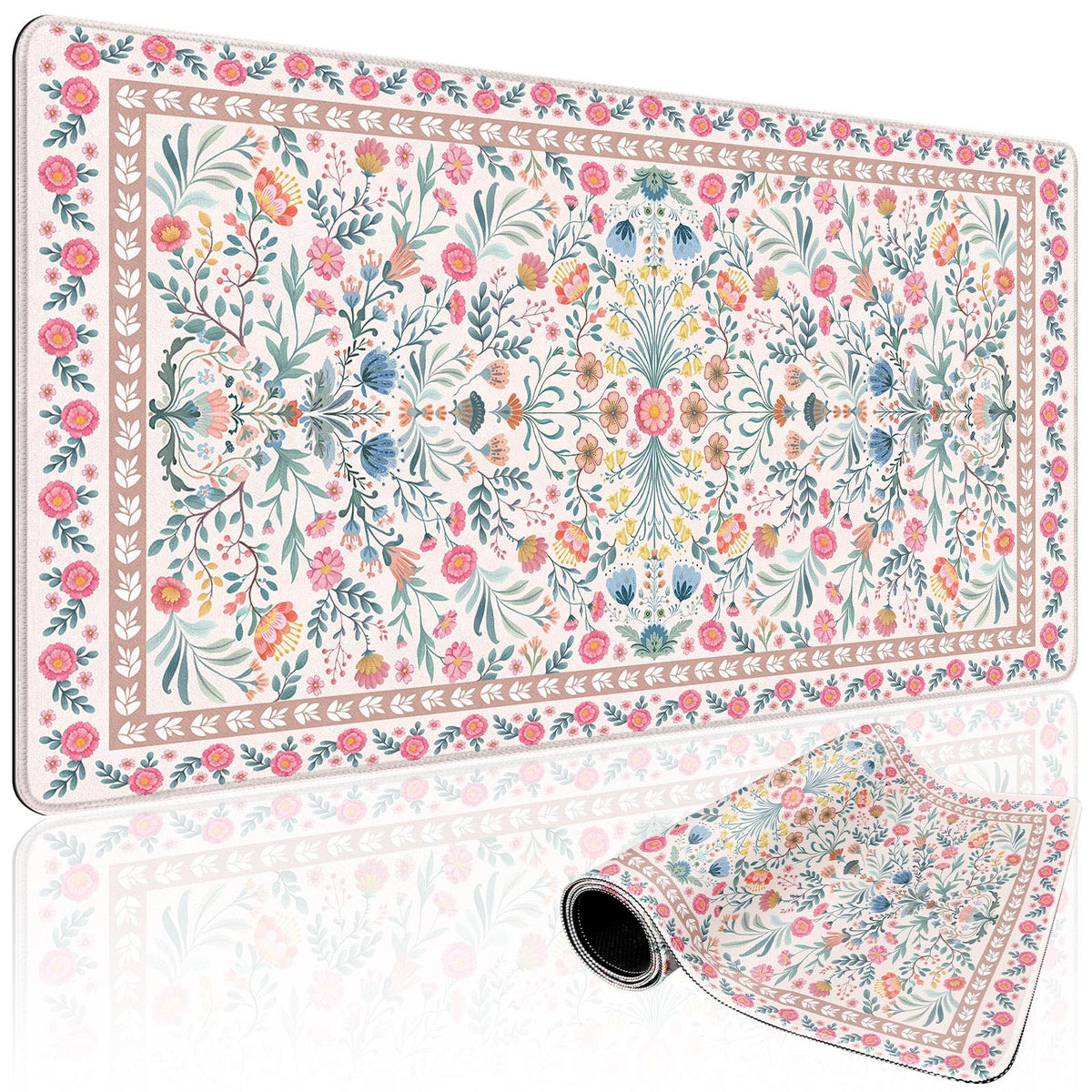 Mcapirivo Large Gaming Mouse Pad Desk Mat 31.5"x15.7" Pink Floral