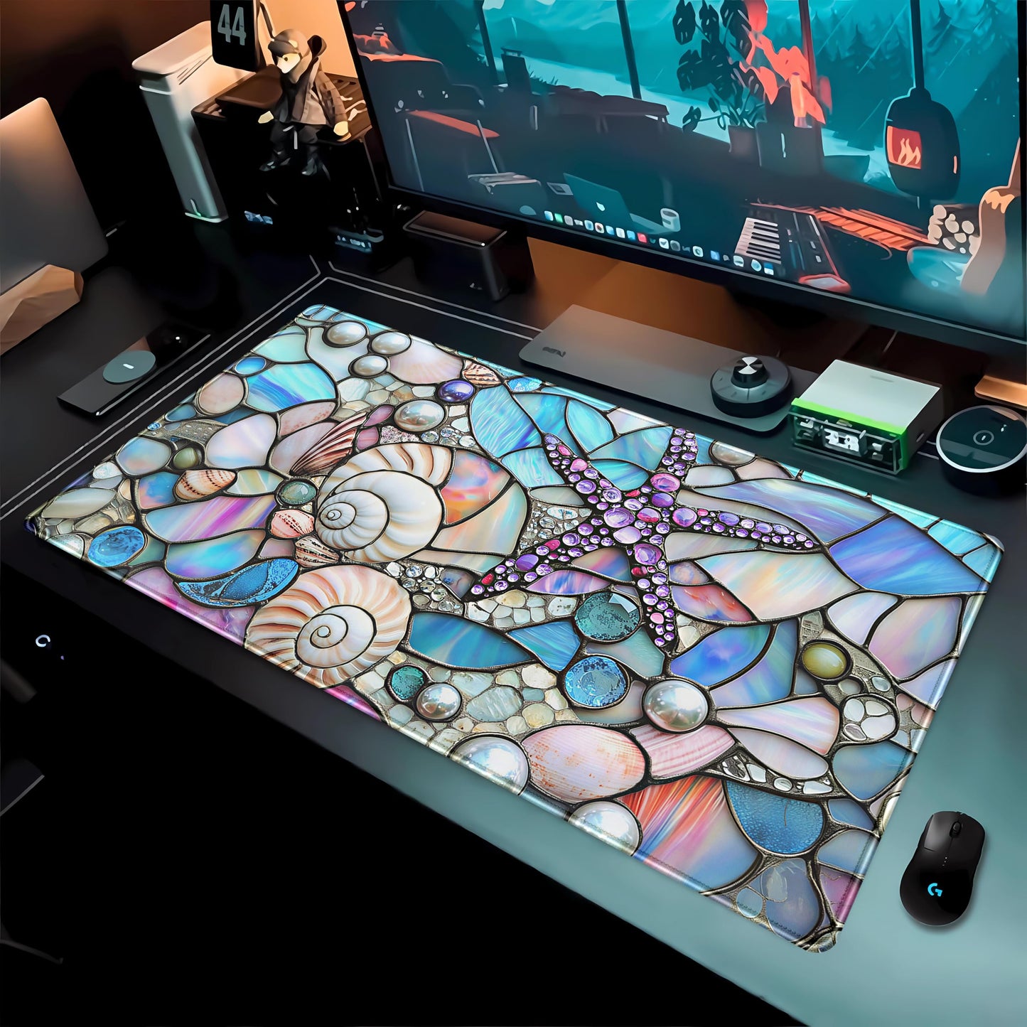 Stained Glass Desk Mat Large Mouse Pad Extended Desk Pad, Gaming Computer Mouse Mat XXL, Big