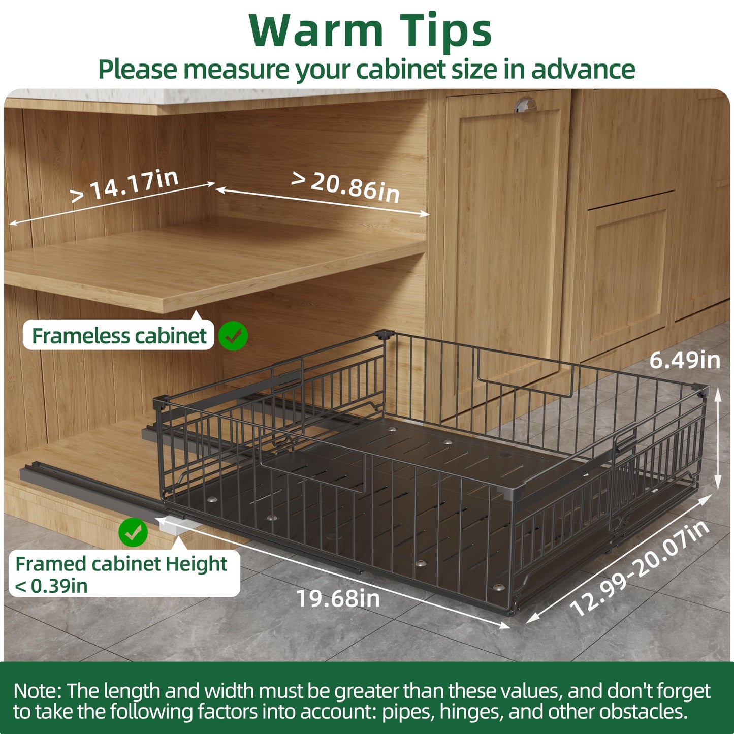 NETEL 1 Pack Expandable Pull Out Cabinet Organizer, 19.7" Deep