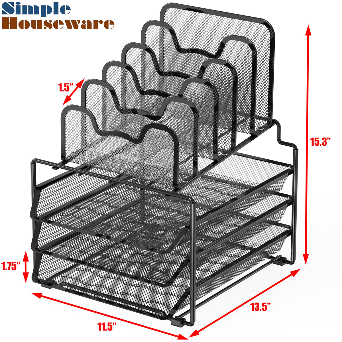 Simple Houseware Desk Organizer, 3 Sliding Tray & 5 Stacking Section, Black