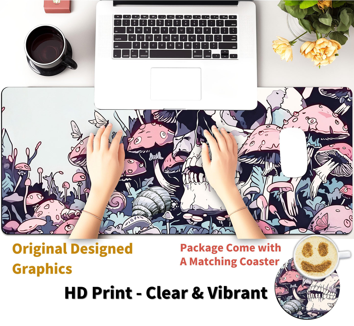 Extended Mouse Pad with Coaster 31.5 x 11.8 Desk Pad Full Desk Mousepad Stitched Edges Desk Mat